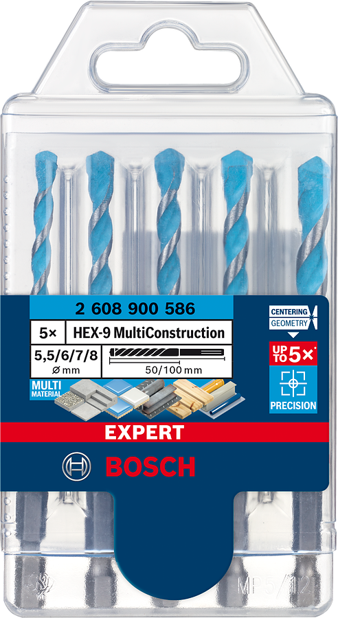 Bosch 2608900586 EXPERT HEX-9 Multi Construction Drill Bit Set For impact drill/drivers, For rotary drills/drivers, For impact screwdrivers 5,5/6/6/7/8 mm 5-pc
