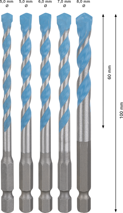 Bosch 2608900586 EXPERT HEX-9 Multi Construction Drill Bit Set For impact drill/drivers, For rotary drills/drivers, For impact screwdrivers 5,5/6/6/7/8 mm 5-pc