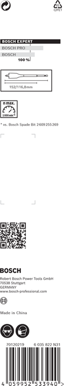 Bosch 2608900320 EXPERT Self Cut Speed Spade Drill Bit For rotary drills/drivers, For impact drill/drivers 22mm x 152mm