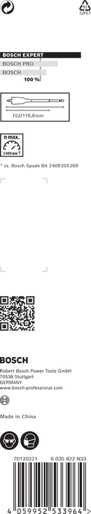 Bosch 2608900322 EXPERT Self Cut Speed Spade Drill Bit For rotary drills/drivers, For impact drill/drivers 25mm x 152mm