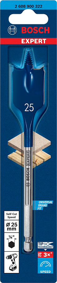 Bosch 2608900322 EXPERT Self Cut Speed Spade Drill Bit For rotary drills/drivers, For impact drill/drivers 25mm x 152mm