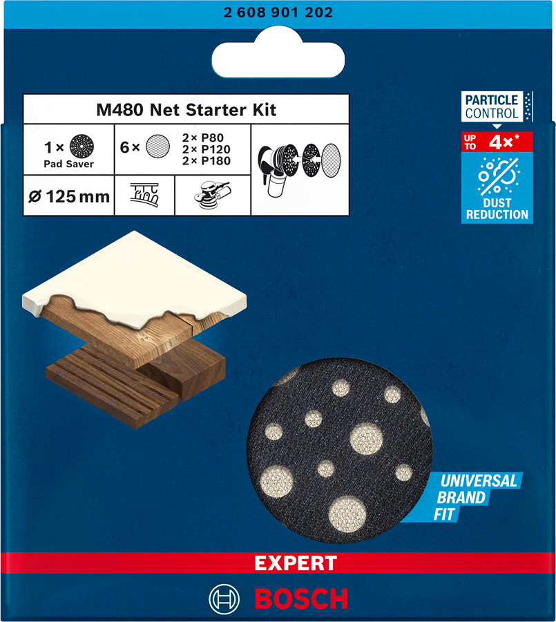 Bosch 2608901202 EXPERT M480 Net Starter Kit For random orbital sanders, For orbital sanders 125 mm 7-pc