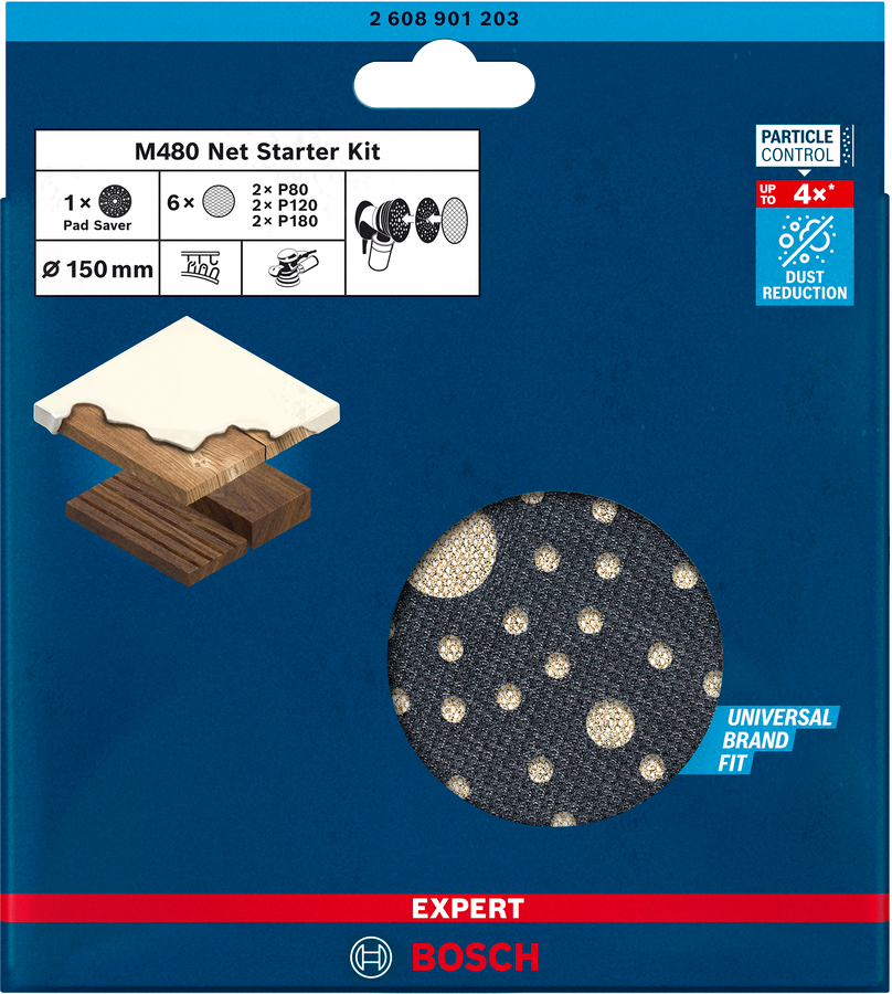 Bosch 2608901203 EXPERT M480 Net Starter Kit For random orbital sanders, For orbital sanders 150 mm 7-pc