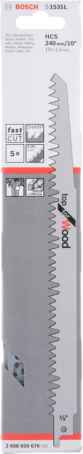 Bosch 2608650676 S 1531 L Top for Wood Reciprocating Saw Blade For reciprocating saws