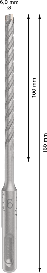 Bosch 2608833778 PRO SDS plus-5X Hammer Drill Bit For rotary hammer drills 6 x 100 x 160 mm