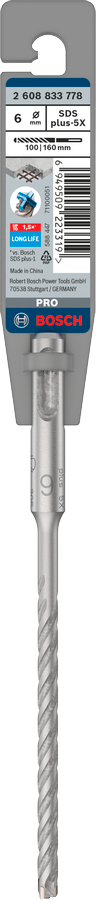 Bosch 2608833778 PRO SDS plus-5X Hammer Drill Bit For rotary hammer drills 6 x 100 x 160 mm