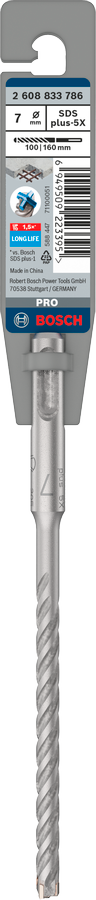 Bosch 2608833786 PRO SDS plus-5X Hammer Drill Bit For rotary hammer drills 7 x 100 x 160 mm