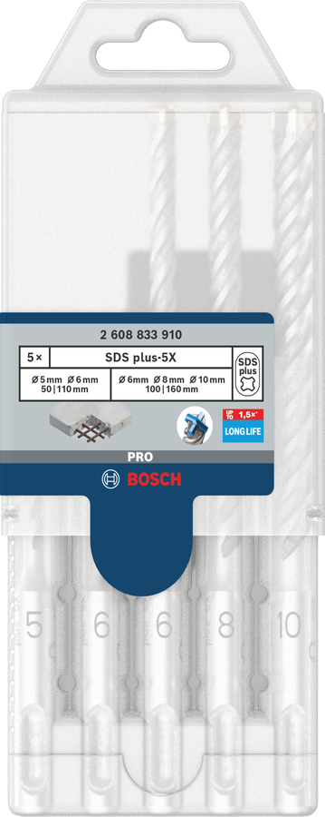 Bosch 2608833910 PRO SDS plus-5X Hammer Drill Bit Set For rotary hammer drills, For breakers