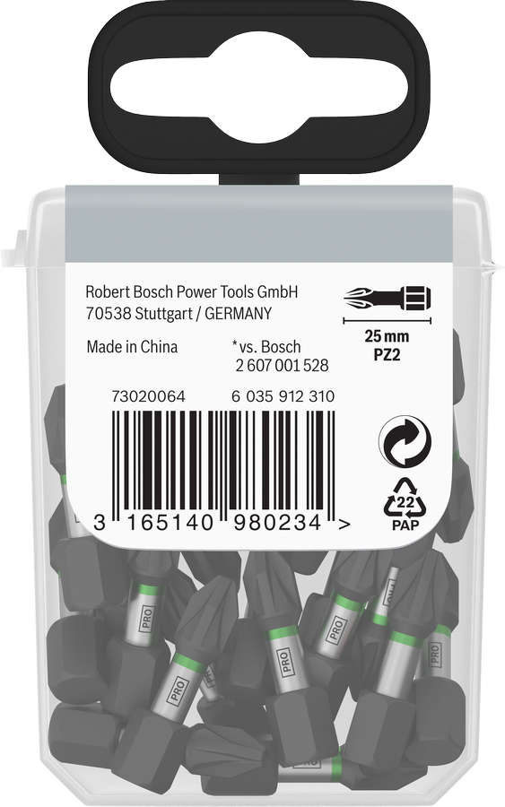 Bosch 2607002804 PRO Impact PZ Screwdriver Bit For impact screwdrivers, For battery screwdrivers 25mm 25Pcs