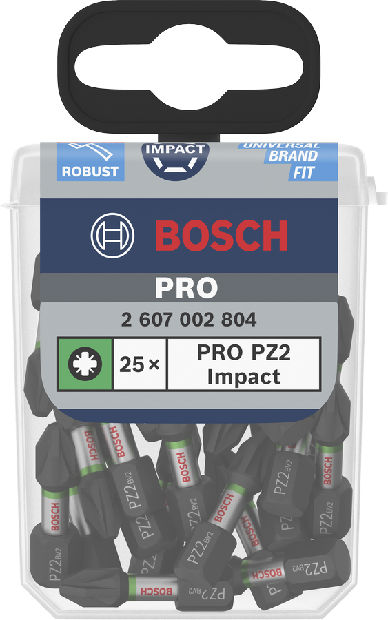 Bosch 2607002804 PRO Impact PZ Screwdriver Bit For impact screwdrivers, For battery screwdrivers 25mm 25Pcs