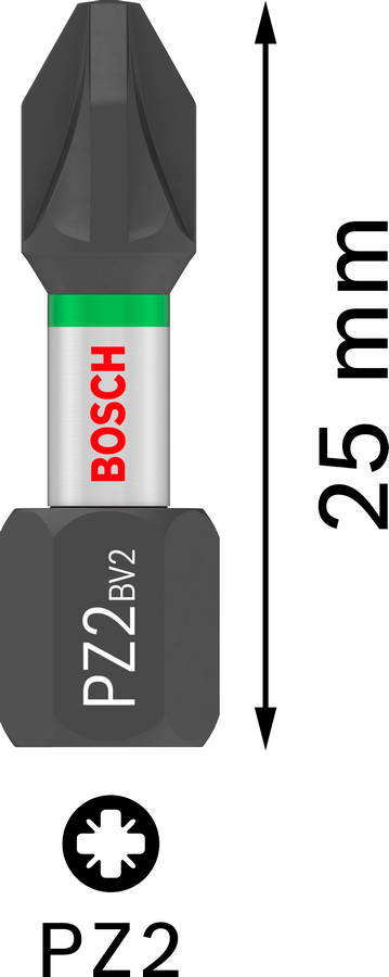 Bosch 2607002804 PRO Impact PZ Screwdriver Bit For impact screwdrivers, For battery screwdrivers 25mm 25Pcs