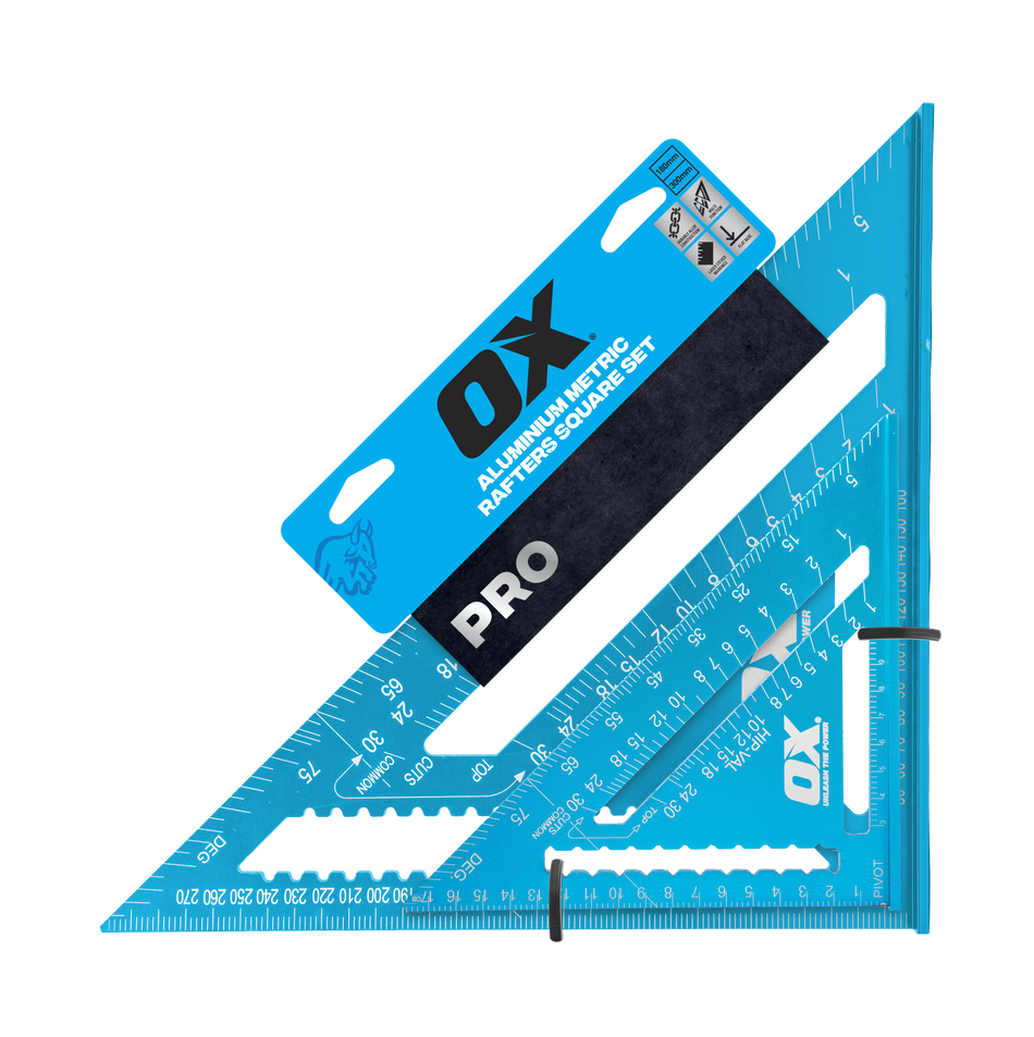 OX Tools OX-P634701 Pro Aluminium Metric Rafters Square Set ‚Äì 180mm & 300mm