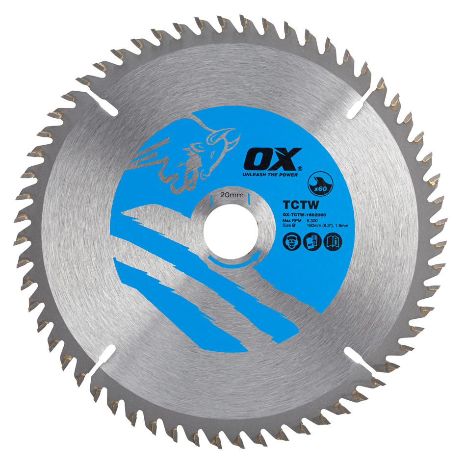 OX Tools OX-TCTW-1602060 Wood Cutting Circular Saw Blade 160/20mm, 60 Teeth ATB