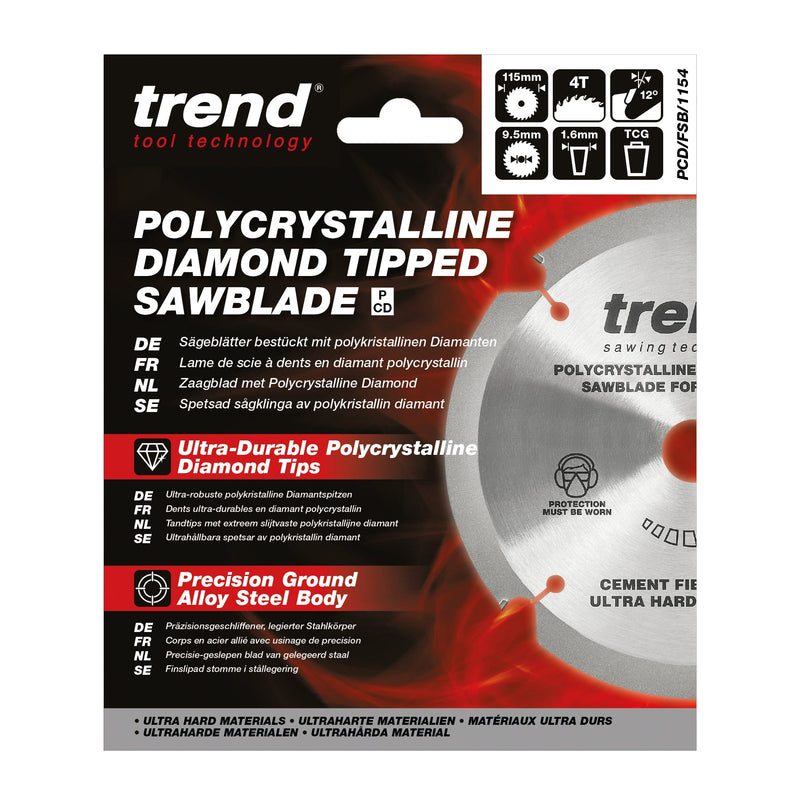 Trend Tools PCD/FSB/1154 Trend Pcd Fibre Cement Circular Saw Blade 115Mm X 9.5Mm X 4T