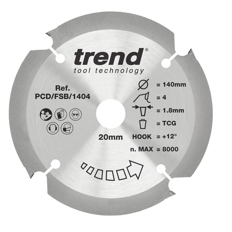 Trend Tools PCD/FSB/1404 Trend Pcd Fibre Cement Circular Saw Blade 140Mm X 20Mm X 4T