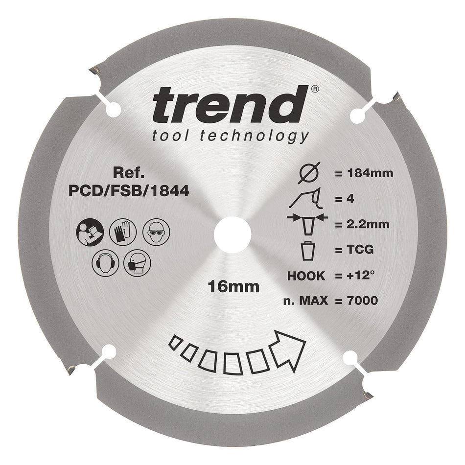 Trend Tools PCD/FSB/1844 Trend Pcd Fibre Cement Circular Saw Blade 184Mm X 20Mm X 4T