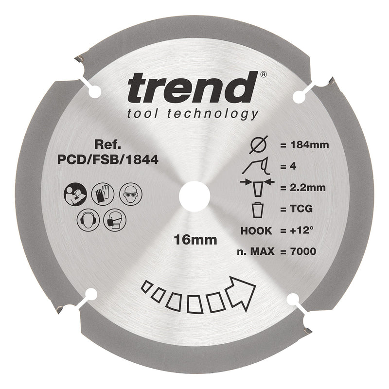 Trend Tools PCD/FSB/1844 Trend Pcd Fibre Cement Circular Saw Blade 184Mm X 20Mm X 4T