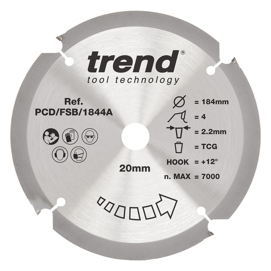 Trend Tools PCD/FSB/1844A Trend Pcd Fibre Cement Circular Saw Blade 184Mm X 20Mm X 4T