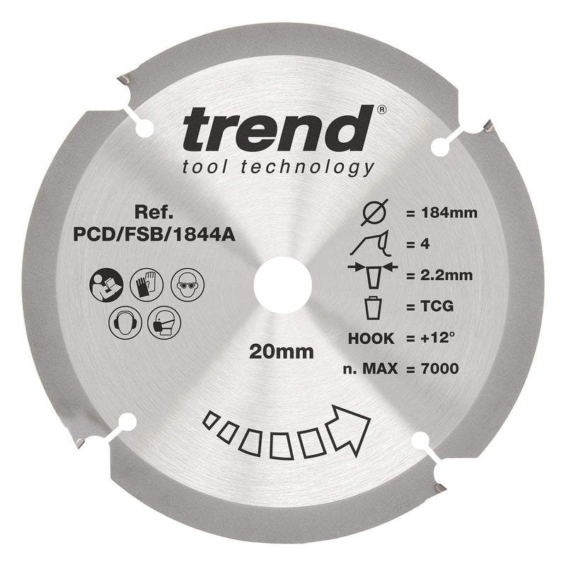 Trend Tools PCD/FSB/1844A Trend Pcd Fibre Cement Circular Saw Blade 184Mm X 20Mm X 4T