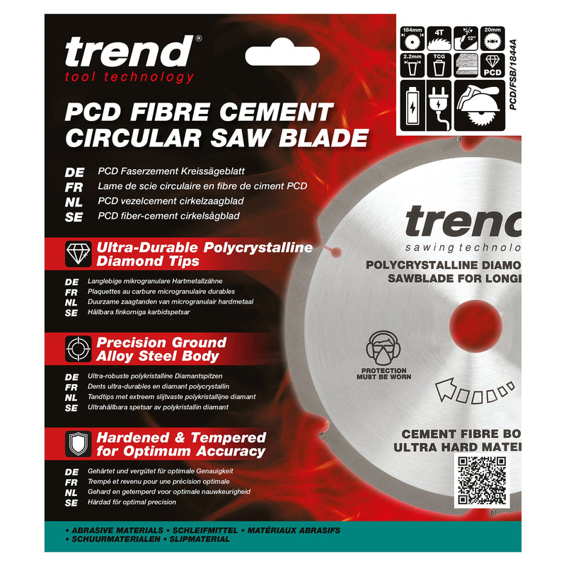 Trend Tools PCD/FSB/1844A Trend Pcd Fibre Cement Circular Saw Blade 184Mm X 20Mm X 4T