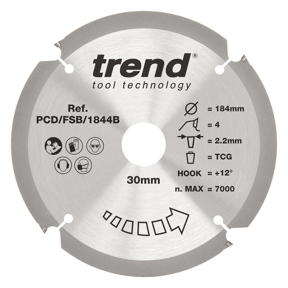 Trend Tools PCD/FSB/1844B Trend Pcd Fibre Cement Circular Saw Blade 184Mm X 30Mm X 4T