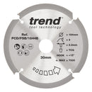 Trend Tools PCD/FSB/1844B Trend Pcd Fibre Cement Circular Saw Blade 184Mm X 30Mm X 4T