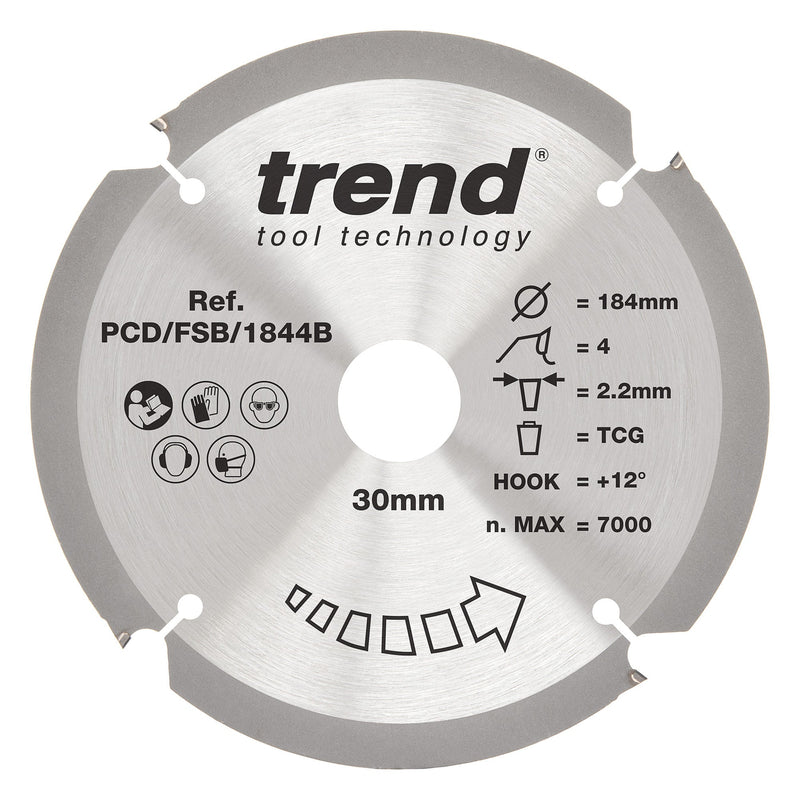 Trend Tools PCD/FSB/1844B Trend Pcd Fibre Cement Circular Saw Blade 184Mm X 30Mm X 4T