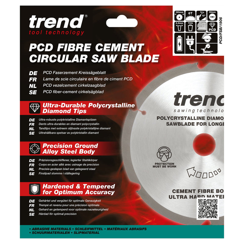 Trend Tools PCD/FSB/1906 Trend Pcd Fibre Cement Circular Saw Blade 190Mm X 30Mm X 6T