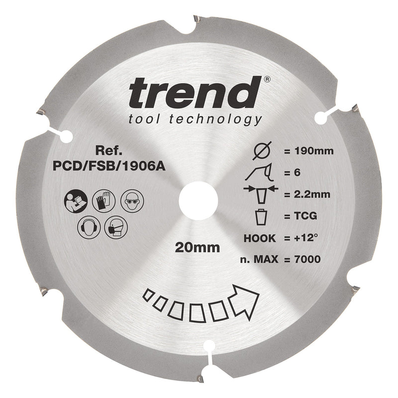 Trend Tools PCD/FSB/1906A Trend Pcd Fibre Cement Circular Saw Blade 190Mm X 20Mm X 6T