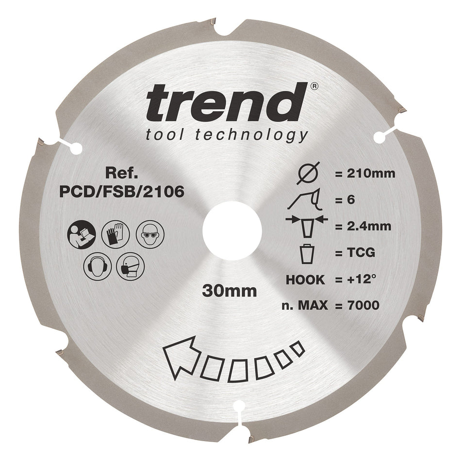 Trend Tools PCD/FSB/2106 Trend Pcd Fibre Cement Circular Saw Blade 210Mm X 30Mm X 6T