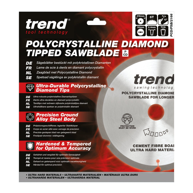 Trend Tools PCD/FSB/2166 Trend Pcd Fibre Cement Circular Saw Blade 216Mm X 30Mm X 6T