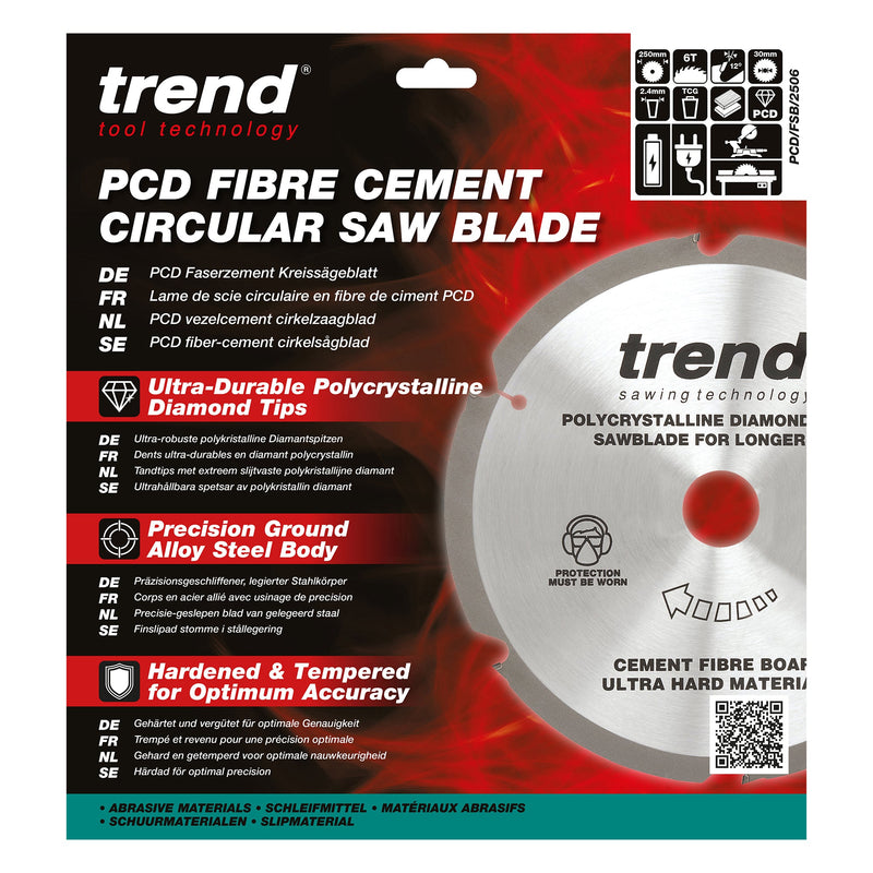 Trend Tools PCD/FSB/2506 Trend Pcd Fibre Cement Circular Saw Blade 250Mm X 30Mm X 6T