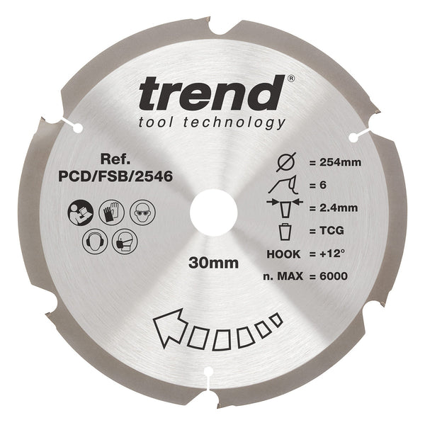 Trend Tools PCD/FSB/2546 Trend Pcd Fibre Cement Circular Saw Blade 254Mm X 30Mm X 6T