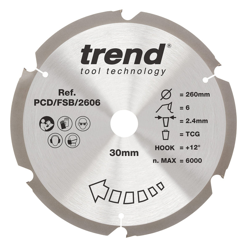 Trend Tools PCD/FSB/2606 Trend Pcd Fibre Cement Circular Saw Blade 260Mm X 30Mm X 6T
