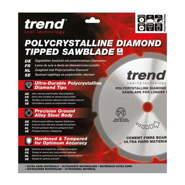 Trend Tools PCD/FSB/3058 Trend Pcd Fibre Cement Circular Saw Blade 305Mm X 30Mm X 8T