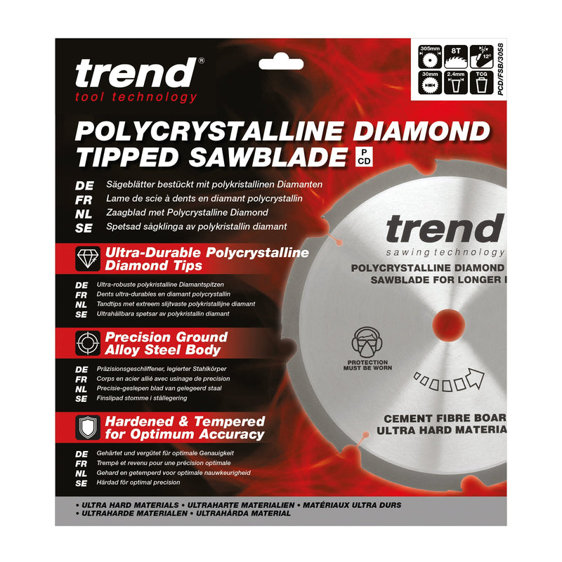 Trend Tools PCD/FSB/3058 Trend Pcd Fibre Cement Circular Saw Blade 305Mm X 30Mm X 8T