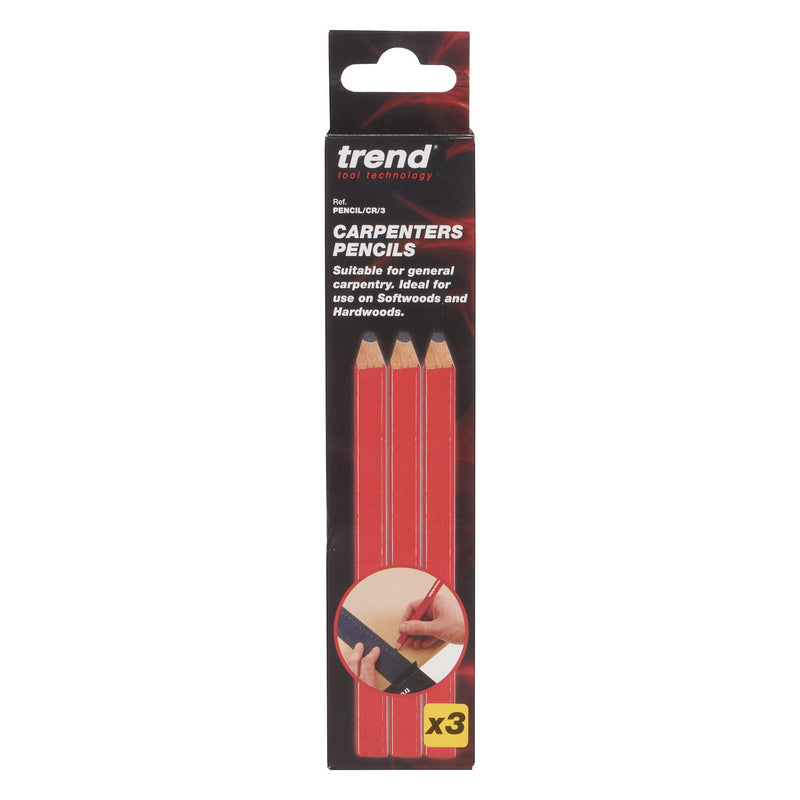 Trend Tools PENCIL/CR/3 Carpenters Pencils Red Medium 3 Pack