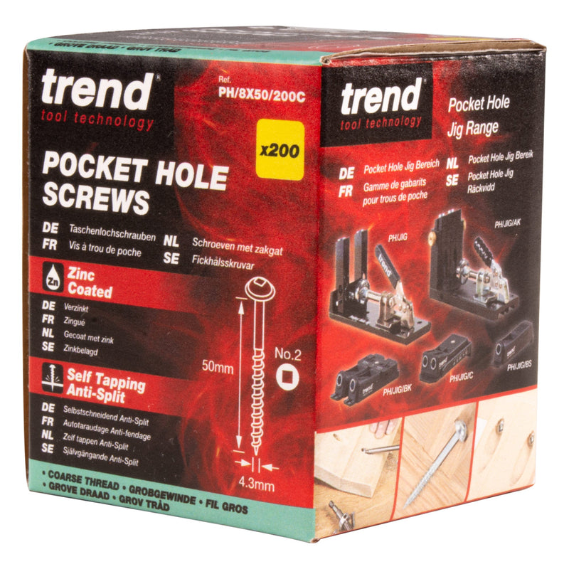 Trend Tools PH/8X50/200C Pocket Hole Screw Coarse Thread No.8 X 50Mm