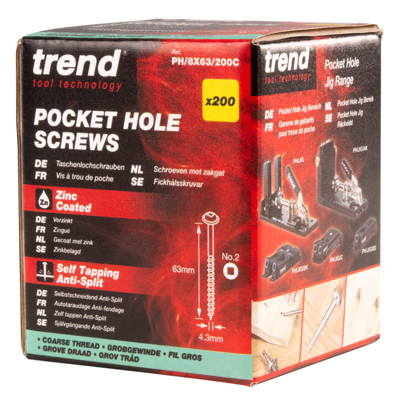 Trend Tools PH/8X63/200C Pocket Hole Screw Coarse Thread No.8X63Mm