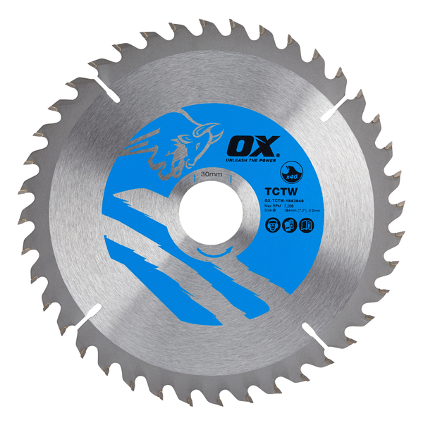 OX Tools OX-TCTW-1843040 Wood Cutting Circular Saw Blade 184/30mm, 40 Teeth ATB