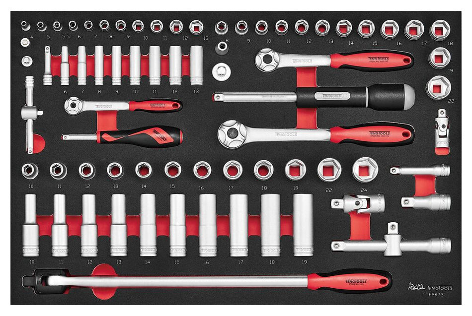 Teng Tools TTESK73 1/4″, 3/8″ & 1/2″ Socket set FOAM4X4 73 pieces