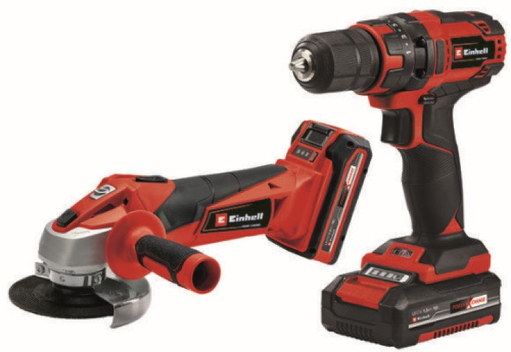 Einhell 4257238 TC-TK 18V Li Angle Grinder & Drill Kit 1x 1.5 & 1x 3Ah Batteries