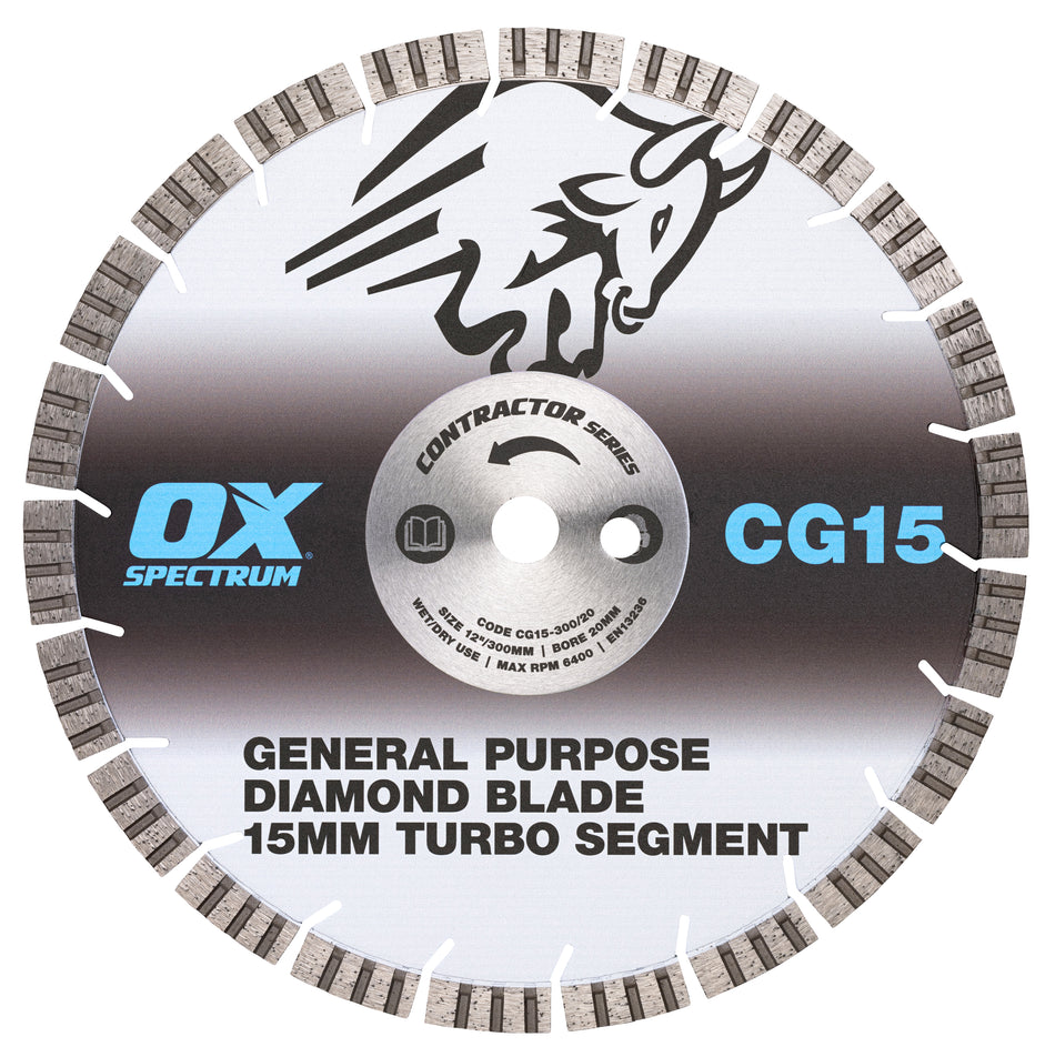 Contractor Diamond Blade 15mm Turbo Segment - General Purpose - 300/20mm
