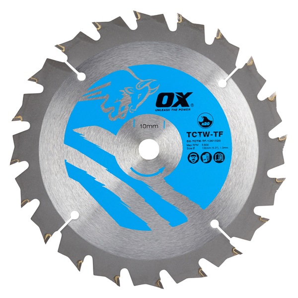 OX Tools OX-TCTW-TF-1361020 Wood Cutting Thin Kerf Circular Saw Blade 136/10mm, 20 Teeth ATB