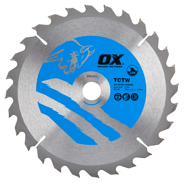 OX Tools OX-TCTW-1902028 Wood Cutting Circular Saw Blade 190/20mm, 28 Teeth ATB