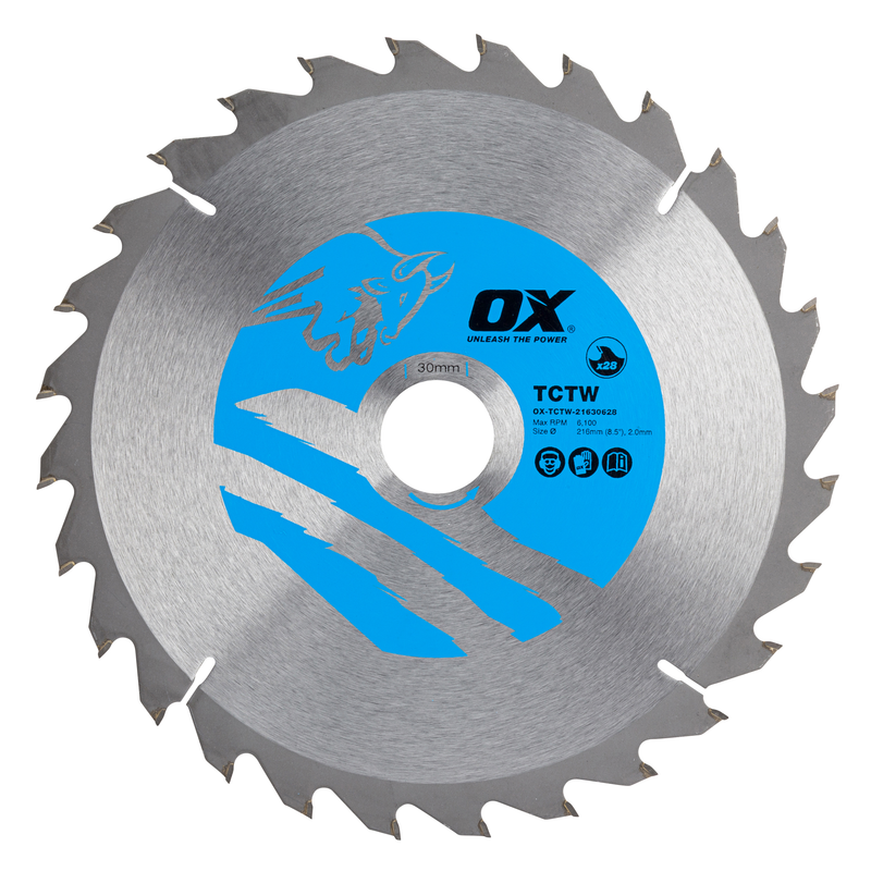 OX Tools OX-TCTW-2163028 Wood Cutting Circular Saw Blade 216/30mm, 28 Teeth ATB