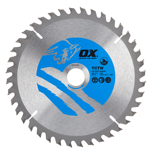OX Tools OX-TCTW-1602040 Wood Cutting Circular Saw Blade 160/20mm, 40 Teeth ATB