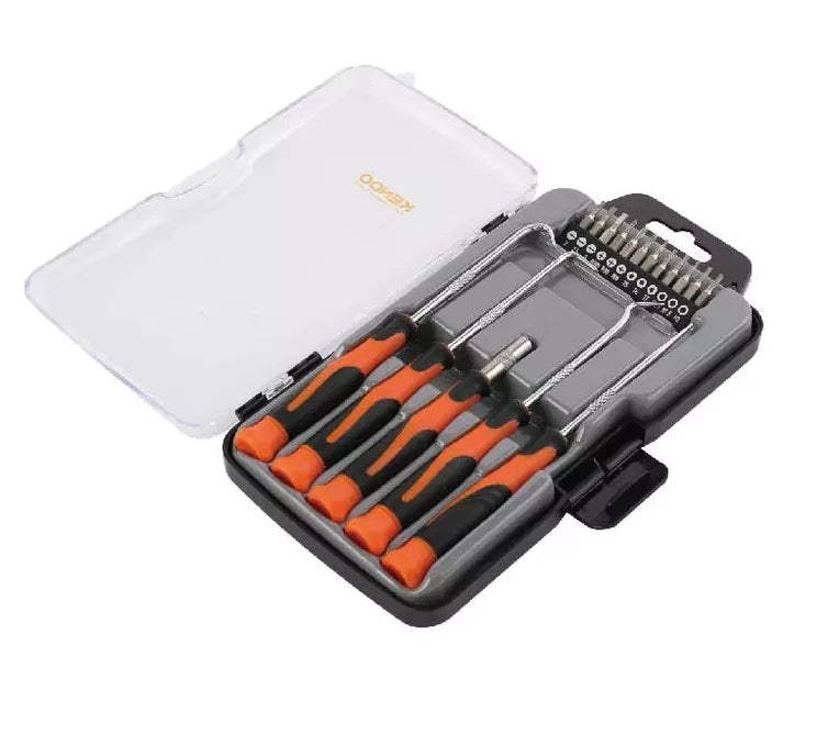 Kendo 20539 17pc Precision Screwdriver Pick and Hook Set Chrome Vanadium Precision Bits with Non-Slip Handle
