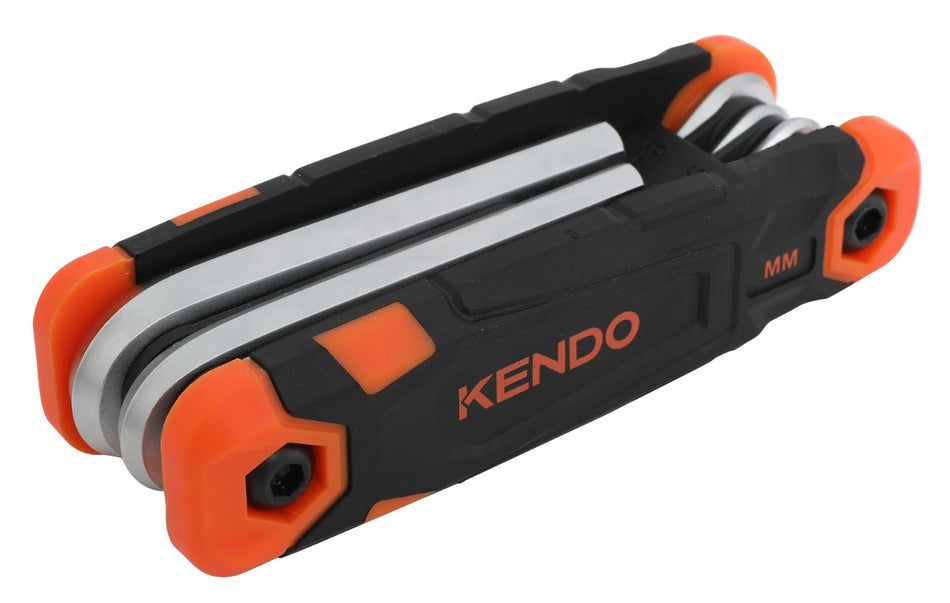 Kendo 20717 8pc Folding Hex Key Set Chrome Vanadium Steel 1.5-8mm Non-Slip Bi-Material Handle