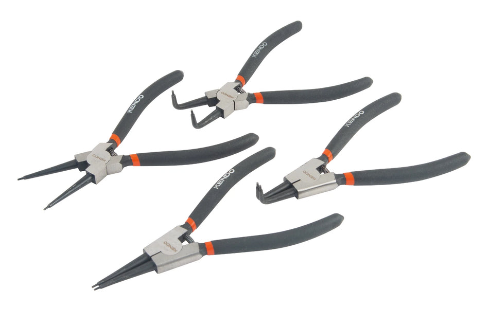 Kendo 11510 4pc Circlip Pliers Set 180mm / 7in Internal and External Straight and Bent Pliers